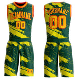Custom Green Gold-Orange Brush Stroke Paint Splash Round Neck Sublimation Basketball Uniform Jersey