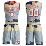 Custom Gray White Blue Cream-Red Brush Stroke Paint Splash Round Neck Sublimation Basketball Uniform Jersey