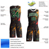 Custom Black Green Yellow Red-White Brush Stroke Paint Splash Round Neck Sublimation Basketball Uniform Jersey