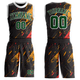Custom Black Green Yellow Red-White Brush Stroke Paint Splash Round Neck Sublimation Basketball Uniform Jersey