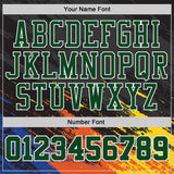 Custom Black Green Orange Yellow-White Brush Stroke Paint Splash Round Neck Sublimation Basketball Uniform Jersey