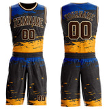 Custom Black Brown Blue Yellow-Cream Brush Stroke Paint Splash Round Neck Sublimation Basketball Uniform Jersey
