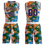 Custom White Dark Purple Orange Green Blue-Gold Paint Splatter Round Neck Sublimation Basketball Uniform Jersey
