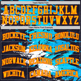 Custom Blue Gold-Orange Brush Stroke Paint Splash Round Neck Sublimation Basketball Uniform Jersey