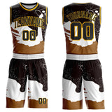 Custom White Black Brown-Gold Brush Stroke Paint Splash Round Neck Sublimation Basketball Uniform Jersey