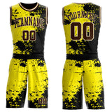 Custom Light Yellow Brown Black-Cream Paint Splatter Round Neck Sublimation Basketball Uniform Jersey
