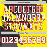 Custom Light Yellow White Black Gray-Red Brush Stroke Paint Splash Round Neck Sublimation Basketball Uniform Jersey