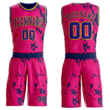 Custom Hot Pink Dark Purple Navy-Gold Paint Splatter Round Neck Sublimation Basketball Uniform Jersey