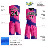 Custom Pink Black Dark Purple-White Paint Splatter Round Neck Sublimation Basketball Uniform Jersey