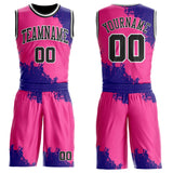 Custom Pink Black Dark Purple-White Paint Splatter Round Neck Sublimation Basketball Uniform Jersey