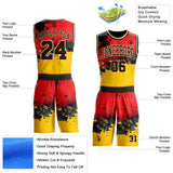 Custom Red Brown Yellow Black-Cream Brush Stroke Paint Splash Round Neck Sublimation Basketball Uniform Jersey