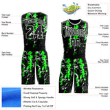 Custom Black Green-White Brush Stroke Paint Splash Round Neck Sublimation Basketball Uniform Jersey