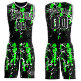 Custom Black Green-White Brush Stroke Paint Splash Round Neck Sublimation Basketball Uniform Jersey