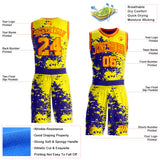 Custom Light Yellow Gold Dark Purple-Orange Paint Splatter Round Neck Sublimation Basketball Uniform Jersey