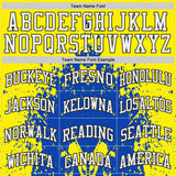 Custom Light Yellow White Thunder Blue-Black Paint Splatter Round Neck Sublimation Basketball Uniform Jersey