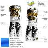 Custom White Black-Gold Paint Splatter Round Neck Sublimation Basketball Uniform Jersey