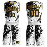 Custom White Black-Gold Paint Splatter Round Neck Sublimation Basketball Uniform Jersey