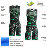 Custom Black Green Gray-White Brush Stroke Paint Splash Round Neck Sublimation Basketball Uniform Jersey