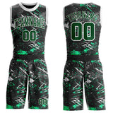 Custom Black Green Gray-White Brush Stroke Paint Splash Round Neck Sublimation Basketball Uniform Jersey