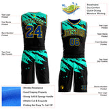 Custom Black US Navy Blue Ice Blue-Yellow Brush Stroke Paint Splash Round Neck Sublimation Basketball Uniform Jersey