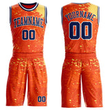 Custom Orange Navy Yellow-White Brush Stroke Paint Splash Round Neck Sublimation Basketball Uniform Jersey