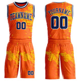Custom Orange Navy Yellow-White Brush Stroke Paint Splash Round Neck Sublimation Basketball Uniform Jersey