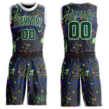 Custom Black Green-White Brush Stroke Paint Splash Round Neck Sublimation Basketball Uniform Jersey