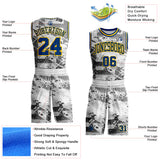 Custom White US Navy Blue Gray-Yellow Vintage Geometric Dot Round Neck Sublimation Basketball Uniform Jersey