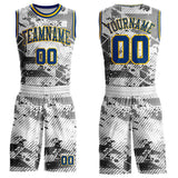 Custom White US Navy Blue Gray-Yellow Vintage Geometric Dot Round Neck Sublimation Basketball Uniform Jersey