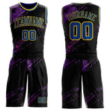 Custom Black US Navy Blue Purple Pink-Yellow Vintage Brush Stroke Round Neck Sublimation Basketball Uniform Jersey