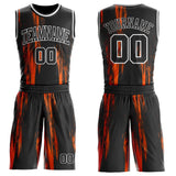 Custom Black Orange-White Vintage Brush Stroke Round Neck Sublimation Basketball Uniform Jersey