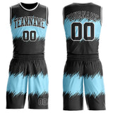Custom Black Blue-White Vintage Brush Stroke Round Neck Sublimation Basketball Uniform Jersey