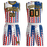 Custom White Black Blue Red-Gold Retro American Flag Round Neck Sublimation Basketball Uniform Jersey