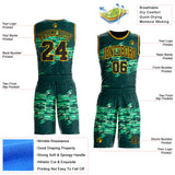 Custom Green Black-Gold Grunge Paint Splatter Brush Stroke Round Neck Sublimation Basketball Uniform Jersey