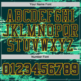 Custom Green Black-Gold Grunge Paint Splatter Brush Stroke Round Neck Sublimation Basketball Uniform Jersey