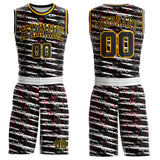 Custom White Black Red-Gold Vintage Brush Stroke Round Neck Sublimation Basketball Uniform Jersey