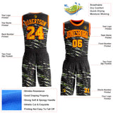 Custom Black Gold Neon Green-Orange Vintage Brush Stroke Round Neck Sublimation Basketball Uniform Jersey