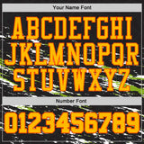 Custom Black Gold Neon Green-Orange Vintage Brush Stroke Round Neck Sublimation Basketball Uniform Jersey