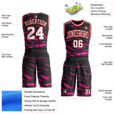 Custom Black White Pink-Red Vintage Brush Stroke Round Neck Sublimation Basketball Uniform Jersey