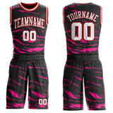 Custom Black White Pink-Red Vintage Brush Stroke Round Neck Sublimation Basketball Uniform Jersey