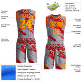 Custom Gray Gold Red-Orange Vintage Brush Stroke Round Neck Sublimation Basketball Uniform Jersey