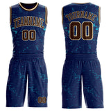 Custom Navy Brown Lakes Blue-Cream Vintage Paint Splatter Brush Stroke Round Neck Sublimation Basketball Uniform Jersey