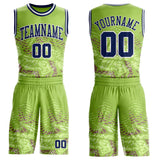 Custom Green Navy-White Vintage Geometric Fragment Round Neck Sublimation Basketball Uniform Jersey