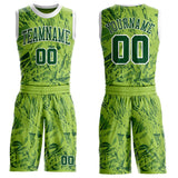 Custom Green-White Vintage Geometric Fragment Round Neck Sublimation Basketball Uniform Jersey