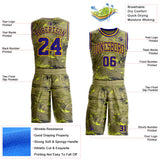 Custom Olive Dark Purple Yellow-Gold Vintage Paint Splatter Brush Stroke Round Neck Sublimation Basketball Uniform Jersey