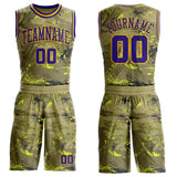Custom Olive Dark Purple Yellow-Gold Vintage Paint Splatter Brush Stroke Round Neck Sublimation Basketball Uniform Jersey