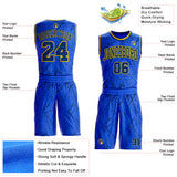 Custom Royal US Navy Blue Black-Yellow Vintage Geometric Fragment Round Neck Sublimation Basketball Uniform Jersey