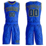 Custom Royal US Navy Blue Black-Yellow Vintage Geometric Fragment Round Neck Sublimation Basketball Uniform Jersey