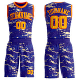 Custom Dark Purple Gold Blue Cream-Orange Vintage Geometric Fragment Round Neck Sublimation Basketball Uniform Jersey