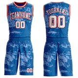 Custom Blue White-Red Vintage Brush Stroke Round Neck Sublimation Basketball Uniform Jersey